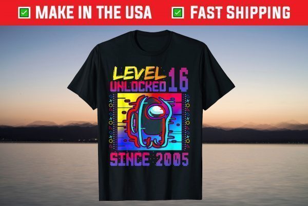 Disstressed Level 16 Unlocked Among With Us 16th Birthday T-Shirt