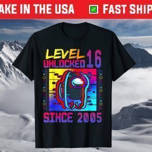 Disstressed Level 16 Unlocked Among With Us 16th Birthday T-Shirt