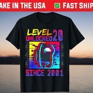 Disstressed Level 20 Unlocked Among With Us 20th Birthday T-Shirt