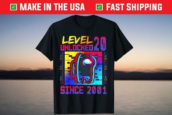 Disstressed Level 20 Unlocked Among With Us 20th Birthday T-Shirt