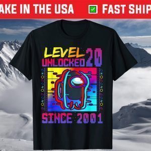 Disstressed Level 20 Unlocked Among With Us 20th Birthday T-Shirt