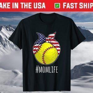 Mom Life Softball Mom Mothers Day 2021 American Flag T-Shirt