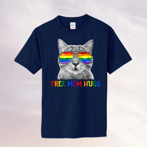Free Mom Hugs Purride Proud Ally Cat Rainbow Flag LGBT Pride Tee Shirt