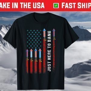 Just Here To Bang American Flag Fireworks 4th Of July T-Shirt