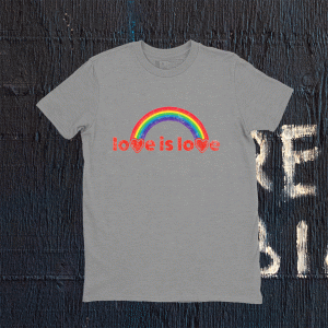 LGBT Retro Style Love Is Love Rainbow Hearts Gay Pride Tee Shirt