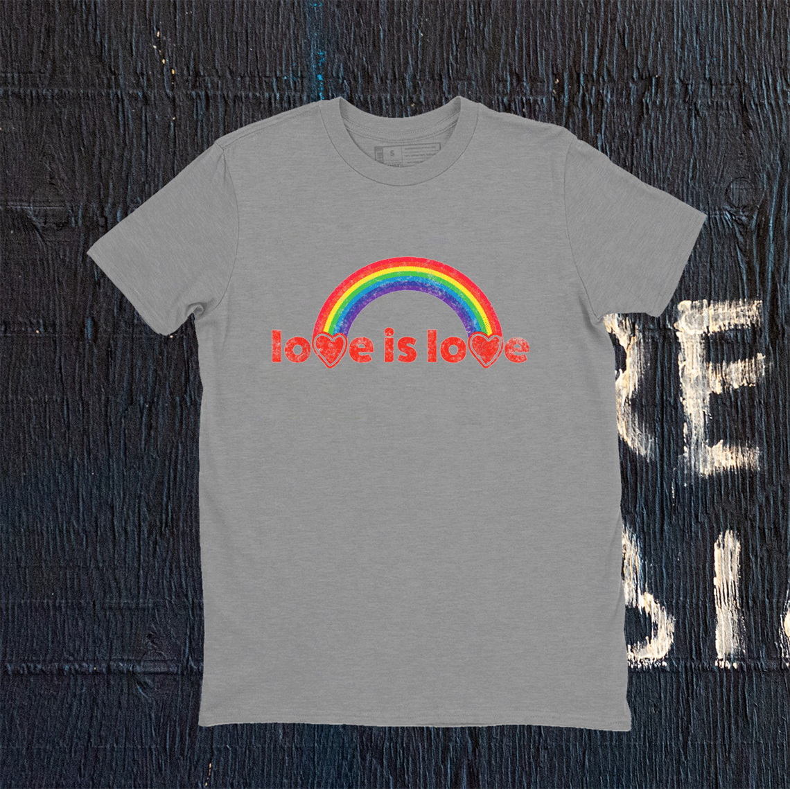 LGBT Retro Style Love Is Love Rainbow Hearts Gay Pride Tee Shirt