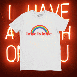 LGBT Retro Style Love Is Love Rainbow Hearts Gay Pride Tee Shirt