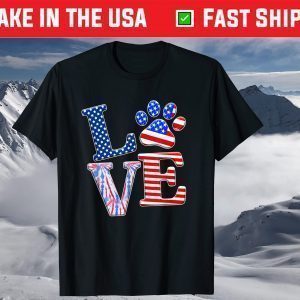 LOVE Dog Paw American Flag Tie Dye Dog Lover 4th Of July Us 2021 T-Shirt