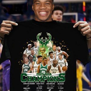 2021 NBA Milwaukee Bucks Champions Signatures Official Shirt