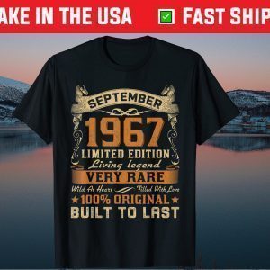 53rd Birthday 53 Years Old Retro Vintage September 1967 Gift Shirt