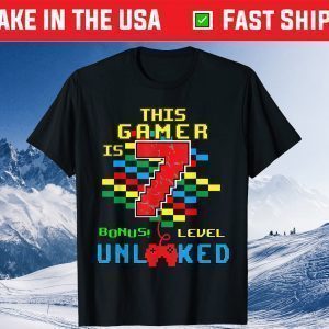 7th Birthday Video Game Unlocked Level 7 Year Old Unisex T-Shirt
