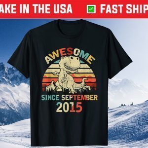 Awesome Since SEPTEMBER 2015 5th Dinosaur Birthday Tee Shirt