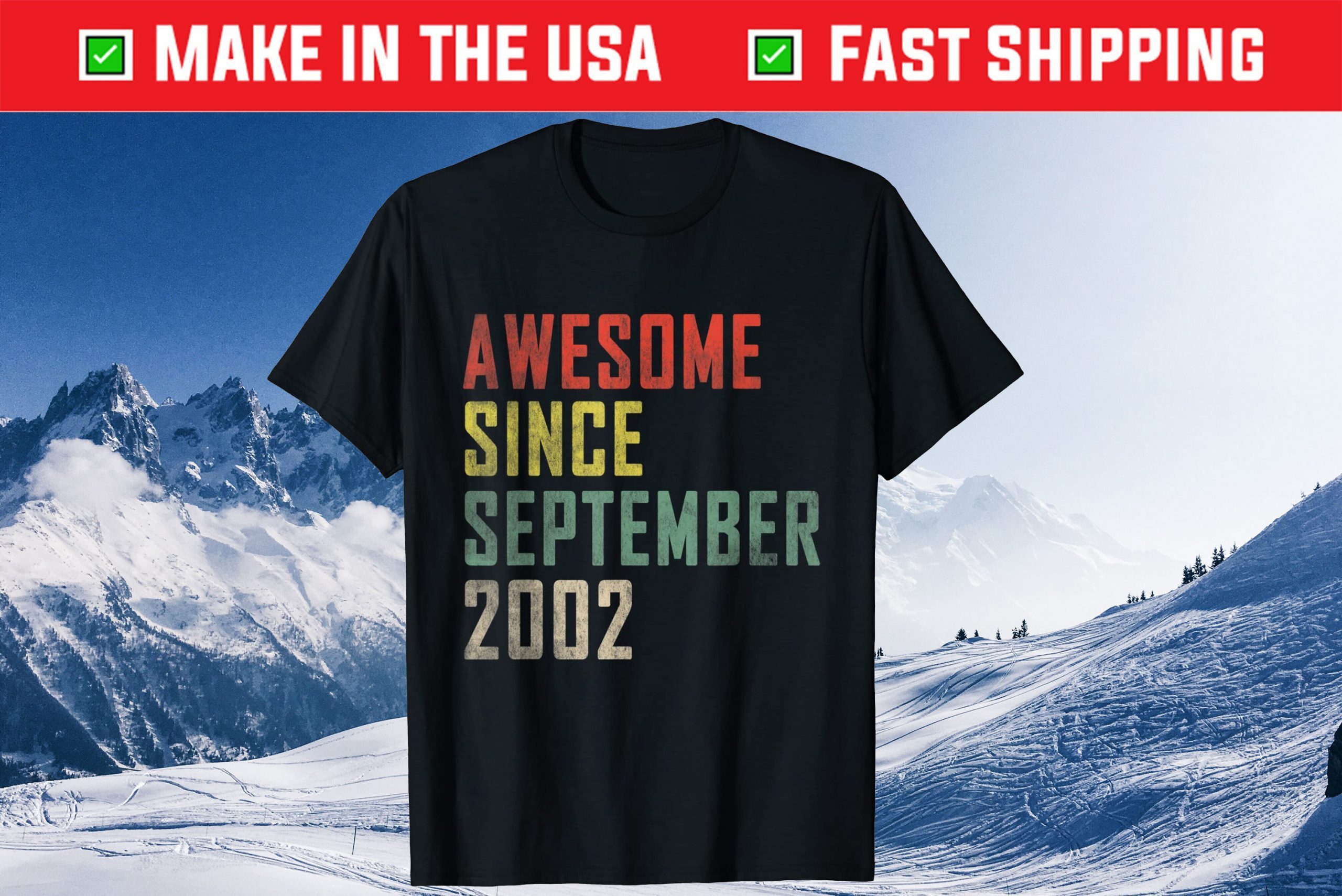 Awesome Since September 2002 19th Birthday 19 Years Old Tee Shirt