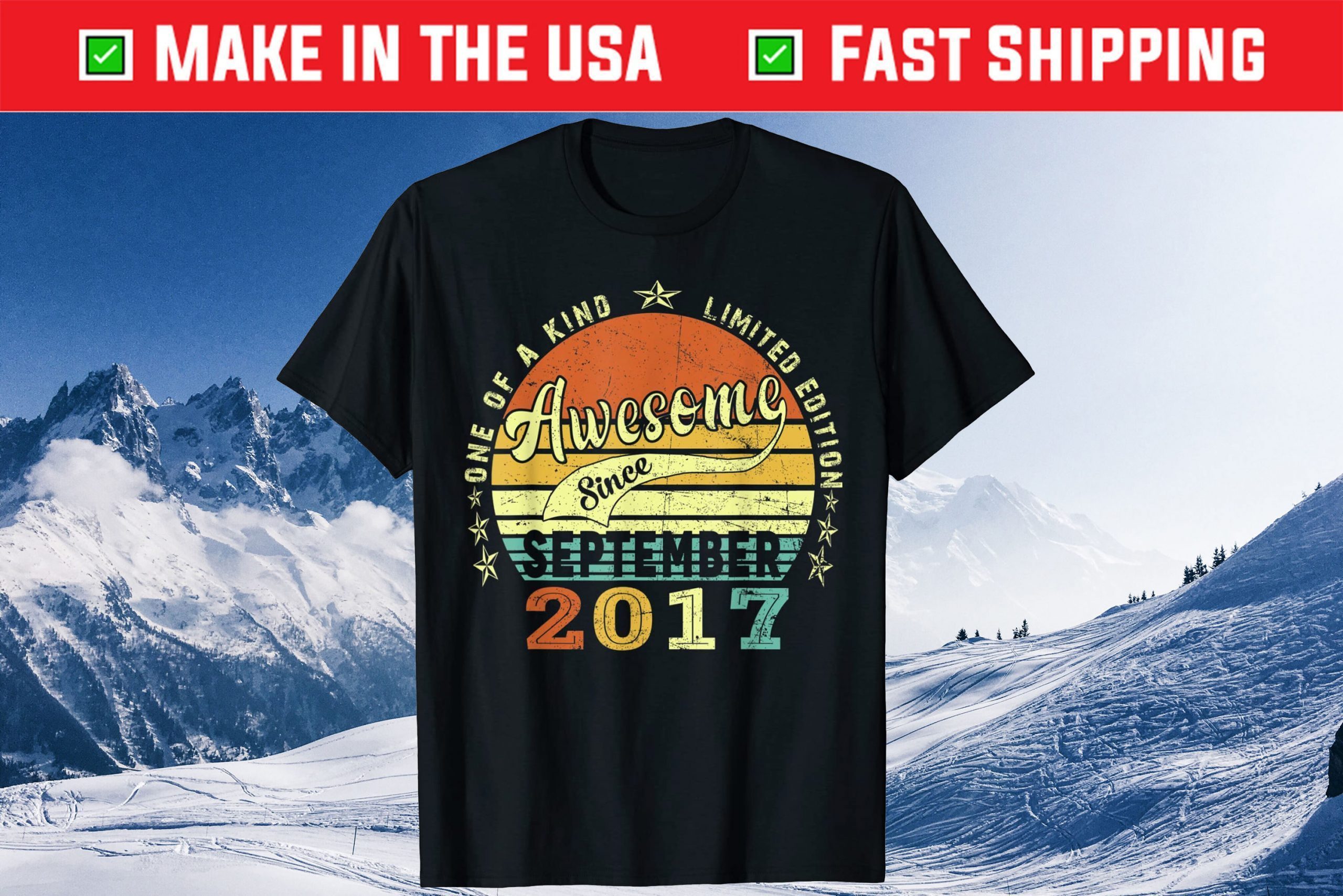 Awesome Since September 2017 4th Birthday 4 Years Old Tee Shirts