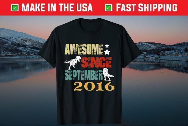 Dinosaur 4th Birthday 4 Year Old Boy September Since 2016 Gift T-Shirt