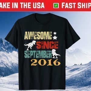 Dinosaur 4th Birthday 4 Year Old Boy September Since 2016 Gift T-Shirt