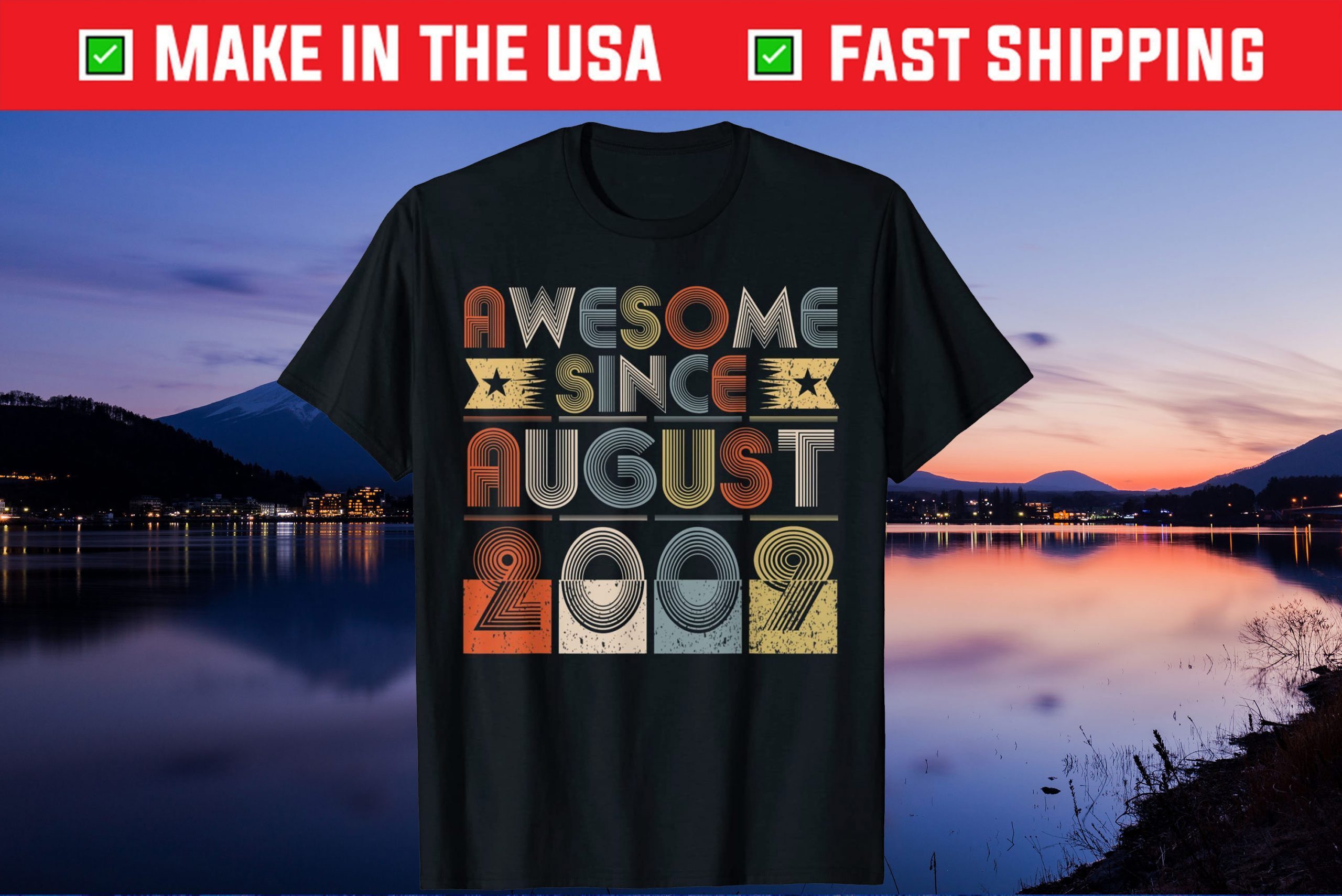 Kid Awesome Since 2009 Heart August 11th Birthday Gift T-Shirt
