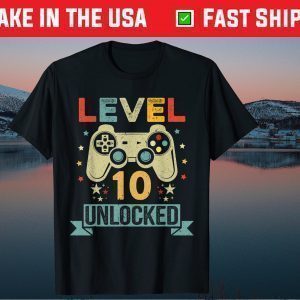 Level 10 Unlocked 10th Birthday Gamer Tee Shirt