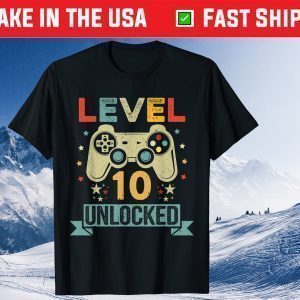 Level 10 Unlocked 10th Birthday Gamer Tee Shirt