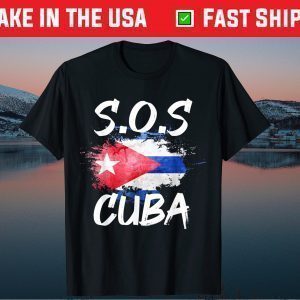 SOS CUBA Flag Cuba Cuban Flag Vintage Tee T-Shirt