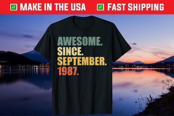 Vintage Awesome since September 1987 34th Birthday 34 Years Old Us 2021 T-Shirt