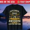 Vintage Born In September 1951 70th Birthday 70 Years Old Us 2021 Shirt
