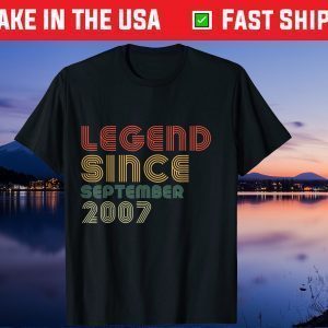 Vintage Legend Since September 2007 14th Birthday 14 Years Old Us 2021 T-Shirt