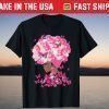 American Black Women Floral Hair Breast Cancer Awareness T-Shirt