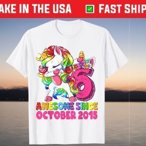 Awesome Since October 2015 6th Birthday Unicorn T-Shirt