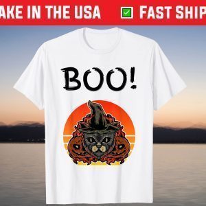 Boo Halloween Spooky Scary Black Cat Witch Hat Pumpkins T-Shirt