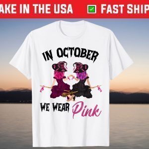 Cute Witch In October We Wear Pink Breast Cancer Awareness T-Shirt