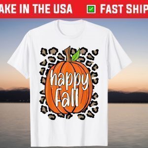 Happy Fall Leopard Pumpkin Fall Autumn Thanksgiving T-Shirt