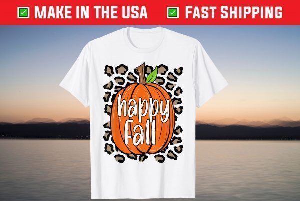 Happy Fall Leopard Pumpkin Fall Autumn Thanksgiving T-Shirt