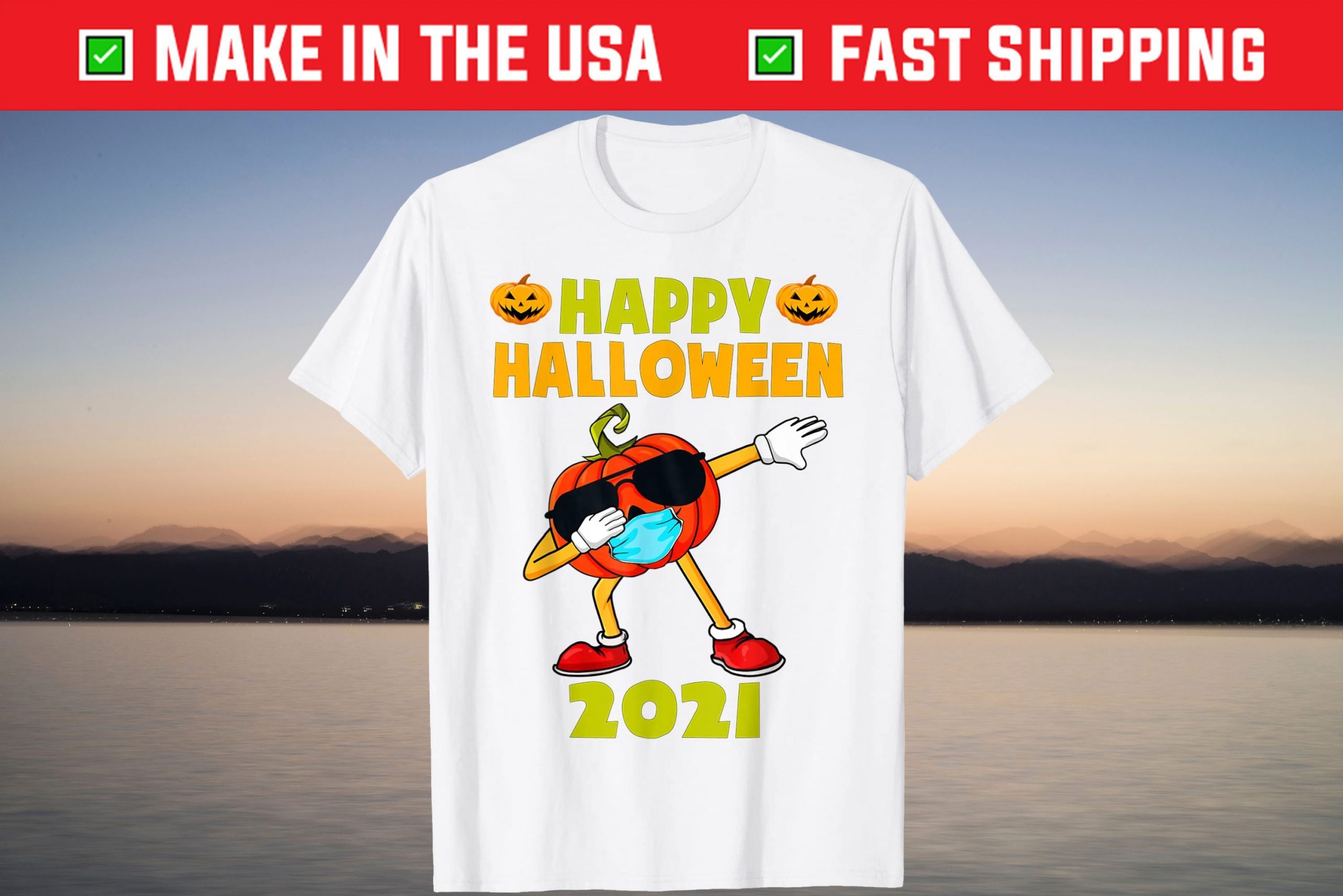 Happy Halloween 2021 Cute Pumpkin Wearing Mask Kids Toddler T-Shirt