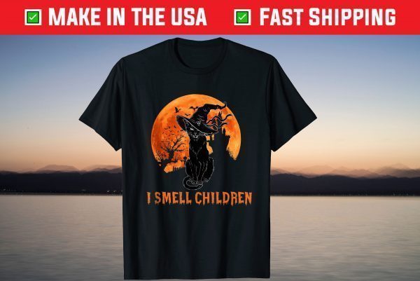 I Smell Children Witch Black Cat Halloween Broom Tee Shirt