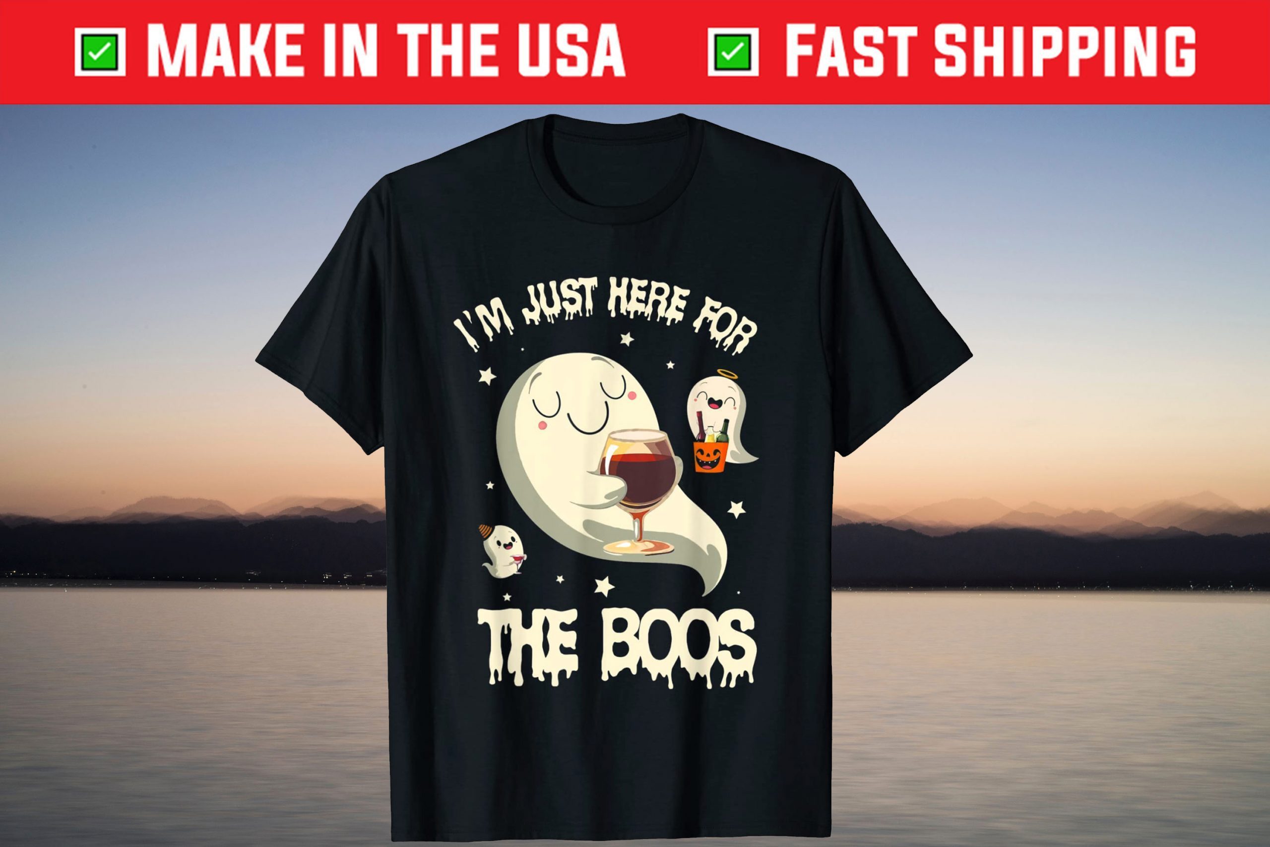 I'm Just Here For The Boos Ghost Halloween Vibes T-Shirt
