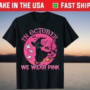 In October We Wear Pink Cute Cat Breast Cancer Awareness T-Shirt