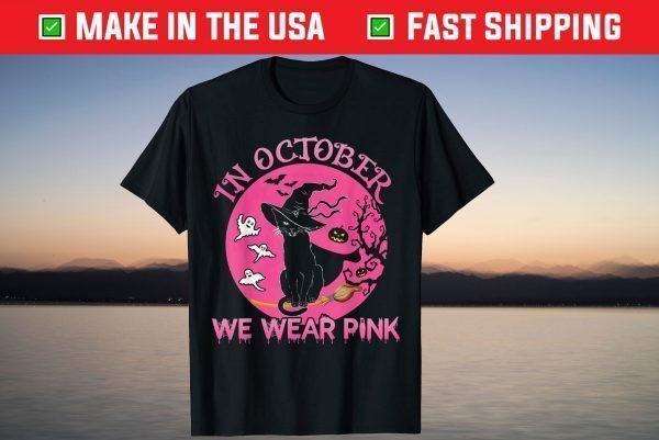 In October We Wear Pink Cute Cat Breast Cancer Awareness T-Shirt