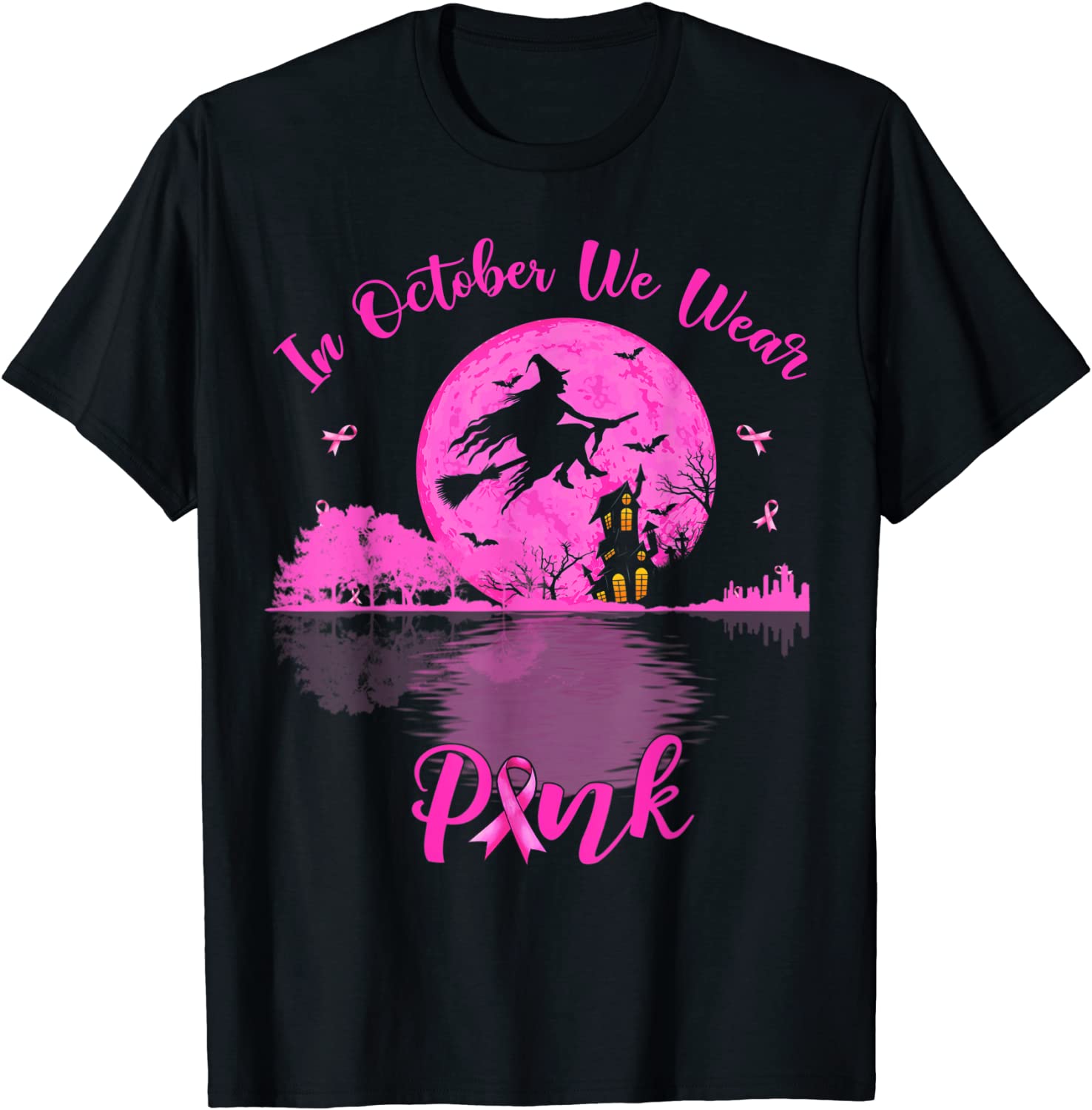 In October We Wear Pink Halloween Breast Cancer Awareness Gift Shirt