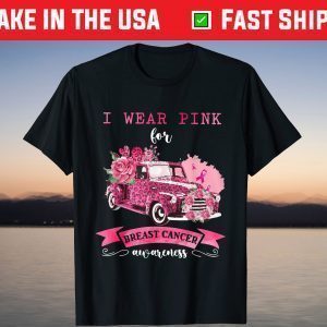 In October We Wear Pink Ribbon Leopard Truck Breast Cancer T-Shirt