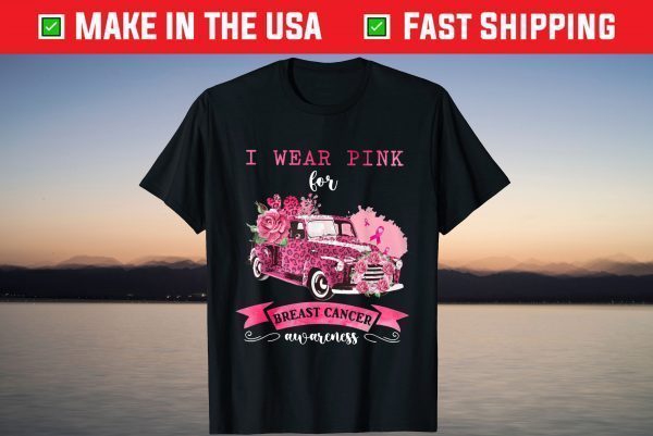 In October We Wear Pink Ribbon Leopard Truck Breast Cancer T-Shirt