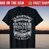 Legends Were Born In October 1978 43th Birthday T-Shirt