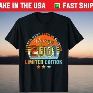 Legends Were Born In October Vintage 2001 20th Birthday T-Shirt