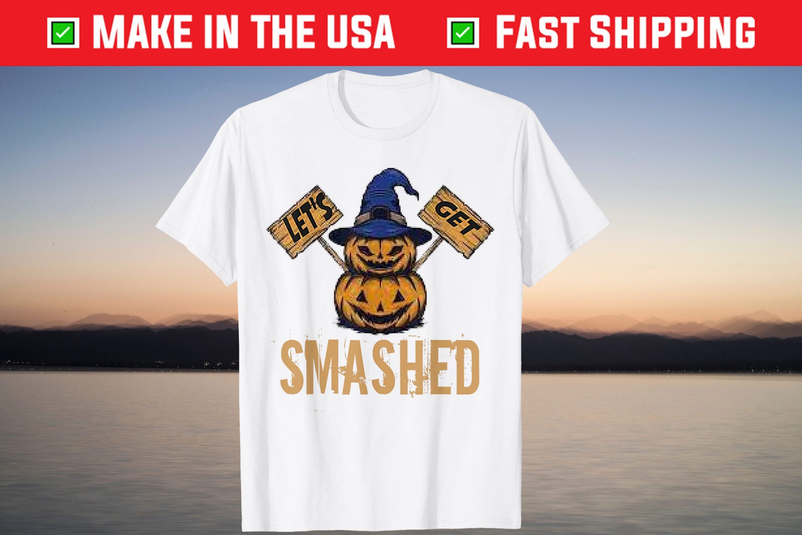 Lets Get Smashed Pumpkin Halloween Drinking T-Shirt