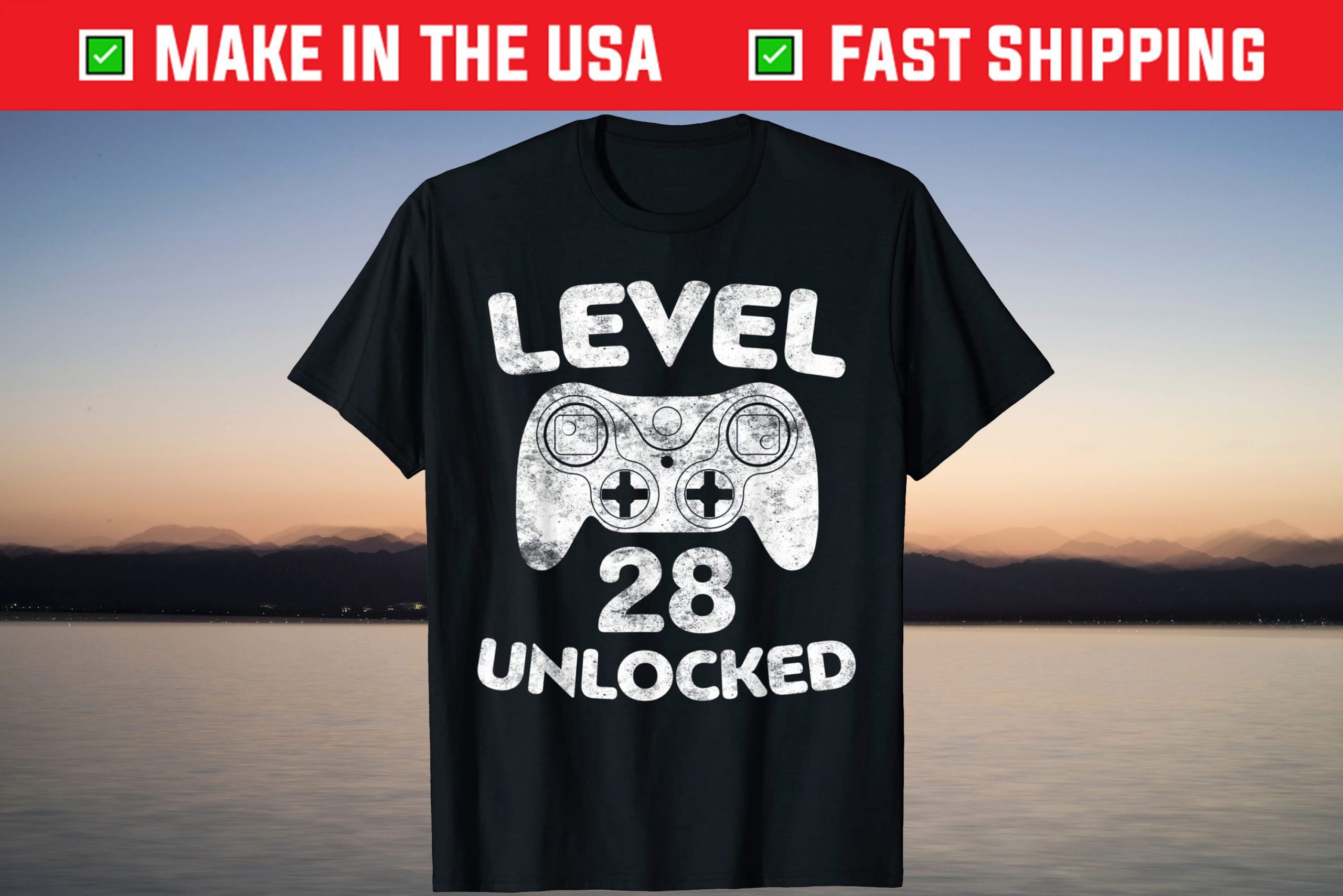 Level 28 Unlocked 28th Video Gamer Birthday Shirt