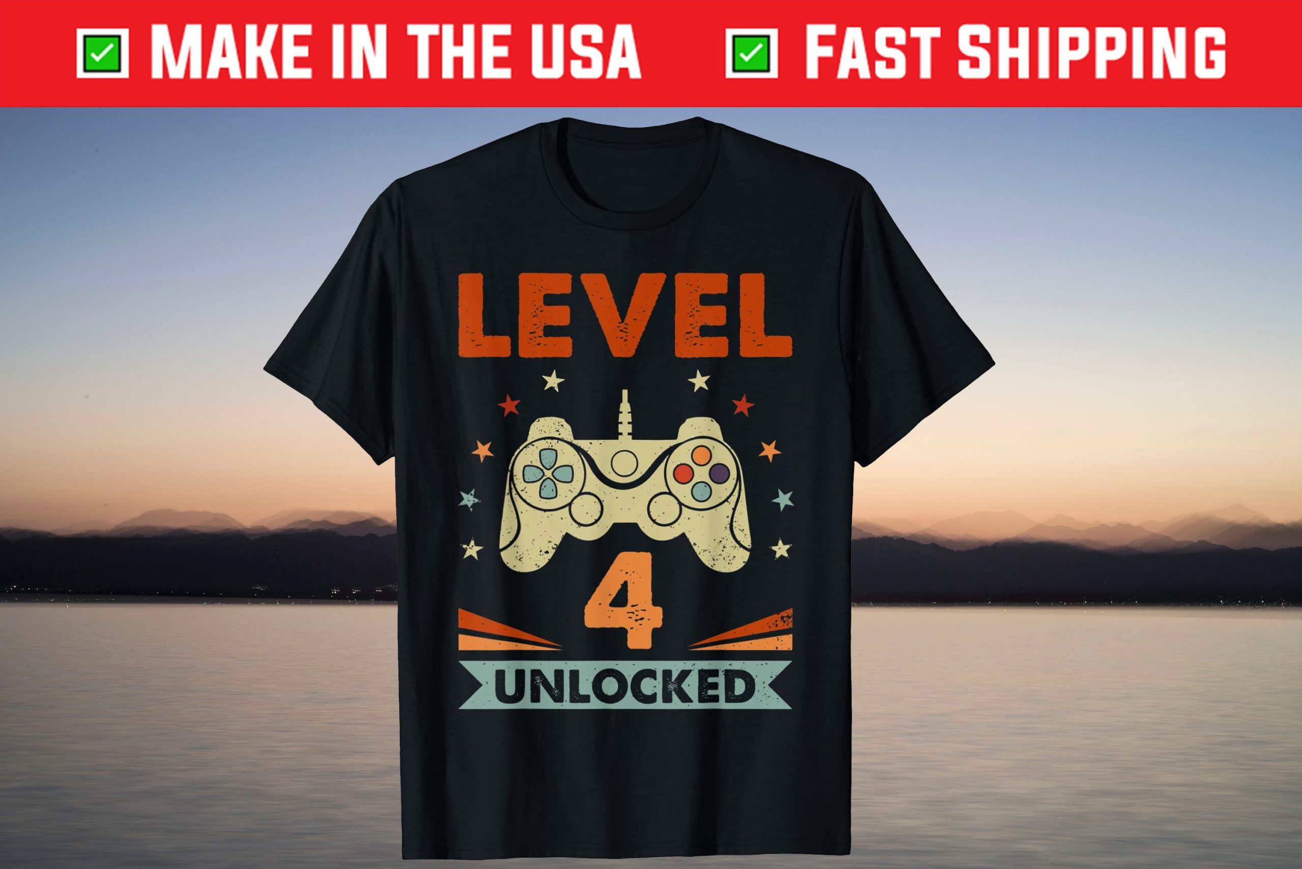 Level 4 Unlocked Video Game 4th Birthday Gamer T-Shirt