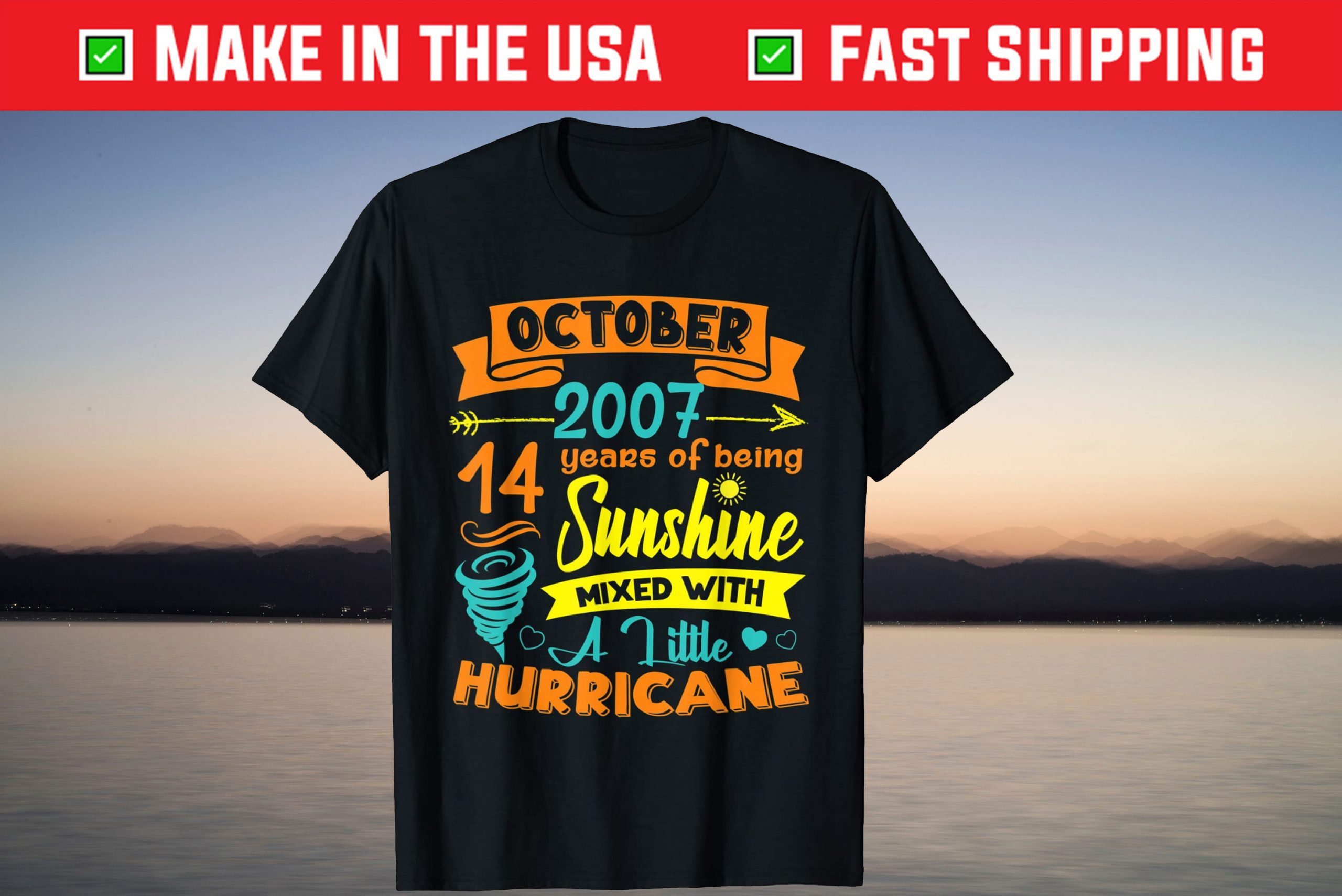 Made In 2007 October Birthday 14 Years Of Being Sunshine T-Shirt