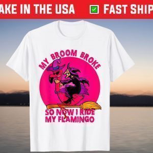 My Broom Broke So Now I Ride My Flamingo Halloween Witch T-Shirts