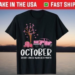 Ribbon Tree Truck October Breast Cancer Awareness Month T-Shirt