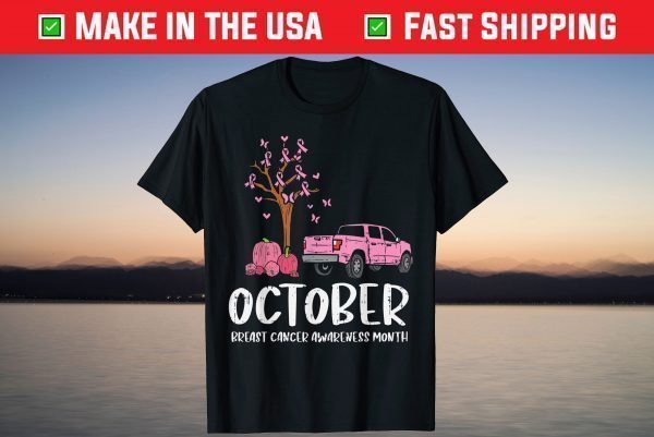 Ribbon Tree Truck October Breast Cancer Awareness Month T-Shirt